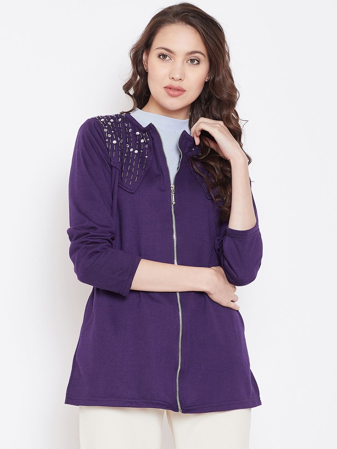 Belle Fille Women Purple Solid Jacket Price in India
