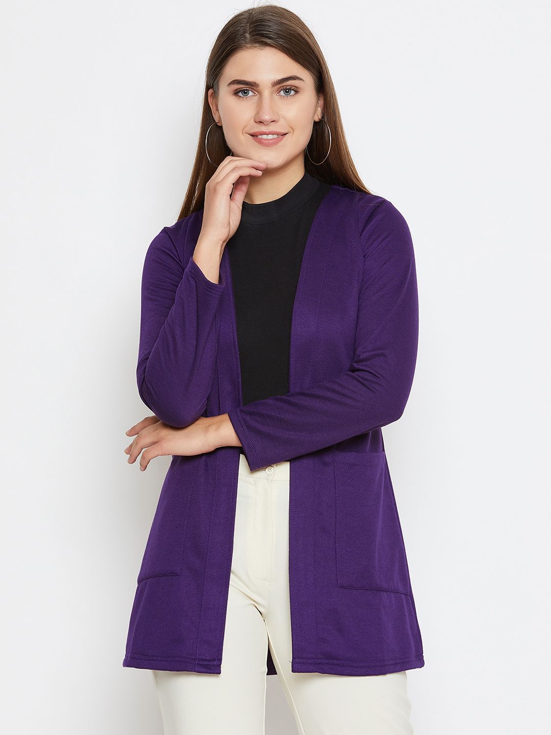 Belle Fille Women Purple Solid Open Front Shrug Price in India