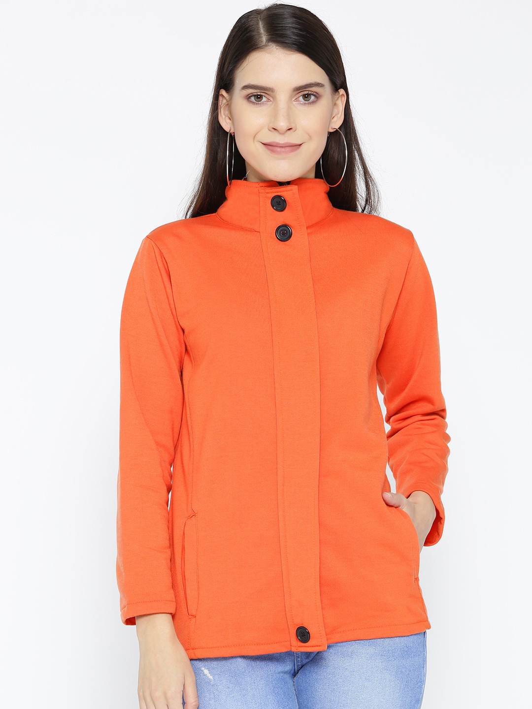 Belle Fille Women Orange Solid Hooded Jacket Price in India