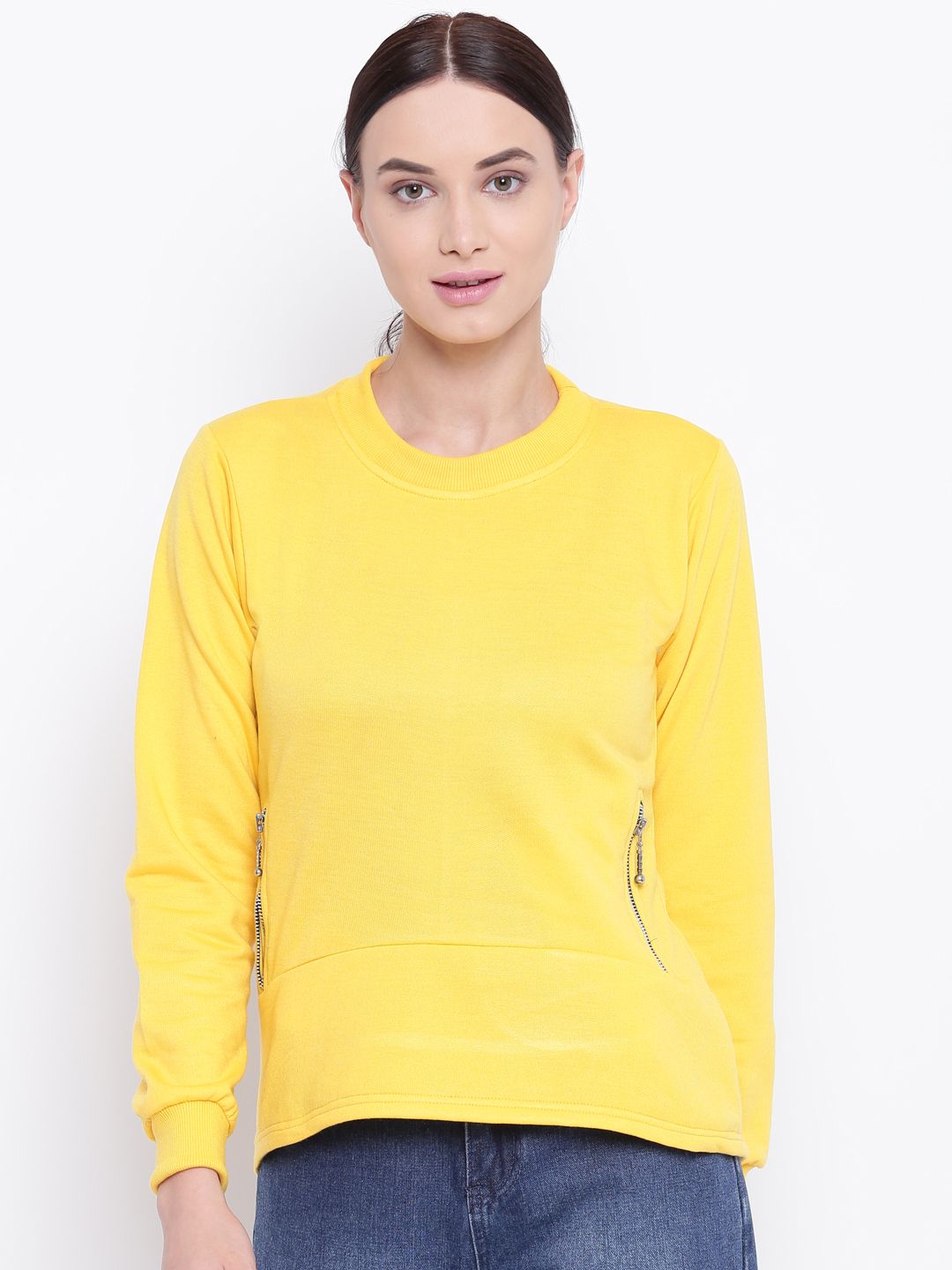 Belle Fille Women Yellow Solid Sweatshirt Price in India