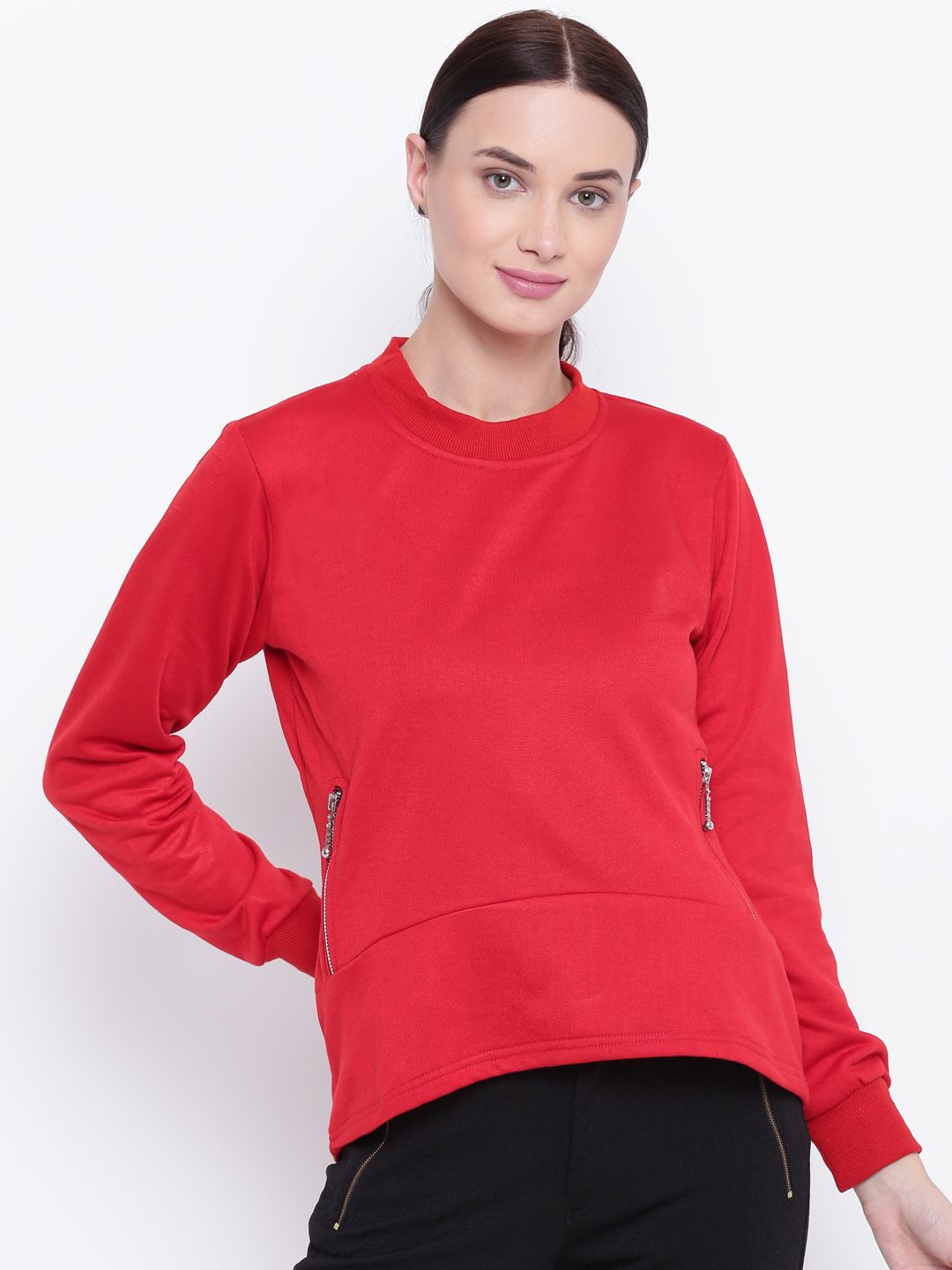 Belle Fille Women Red Solid Sweatshirt Price in India