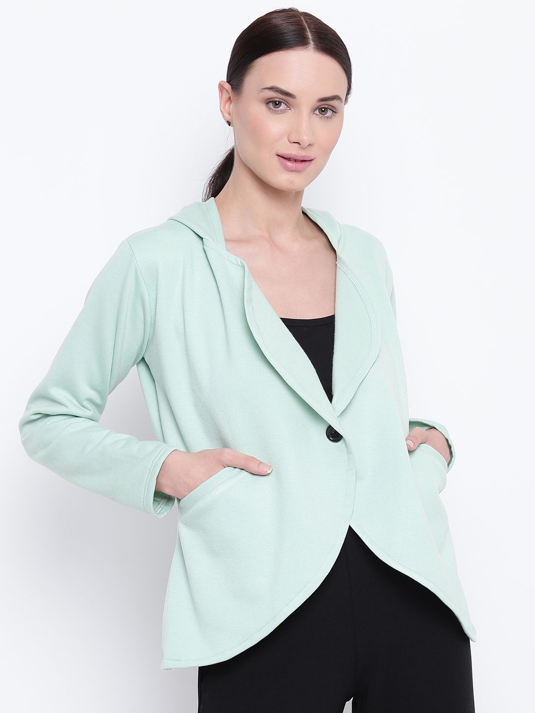 Belle Fille Women Mint Green Hooded Tailored Jacket