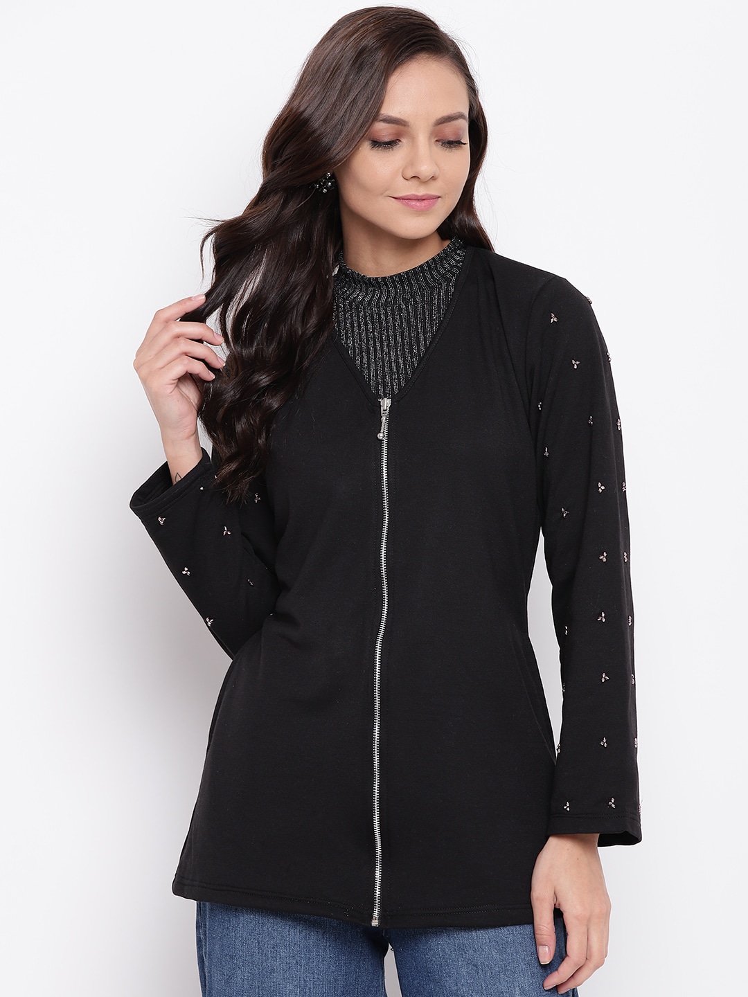 Belle Fille Women Black Solid Tailored Jacket Price in India