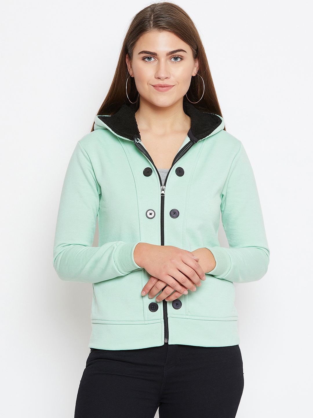 Belle Fille Women Sea Green Solid Lightweight Hooded Jacket Price in India