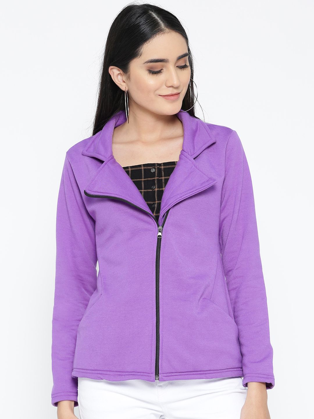 Belle Fille Women Purple Solid Asymmetric Closure Tailored Jacket Price in India