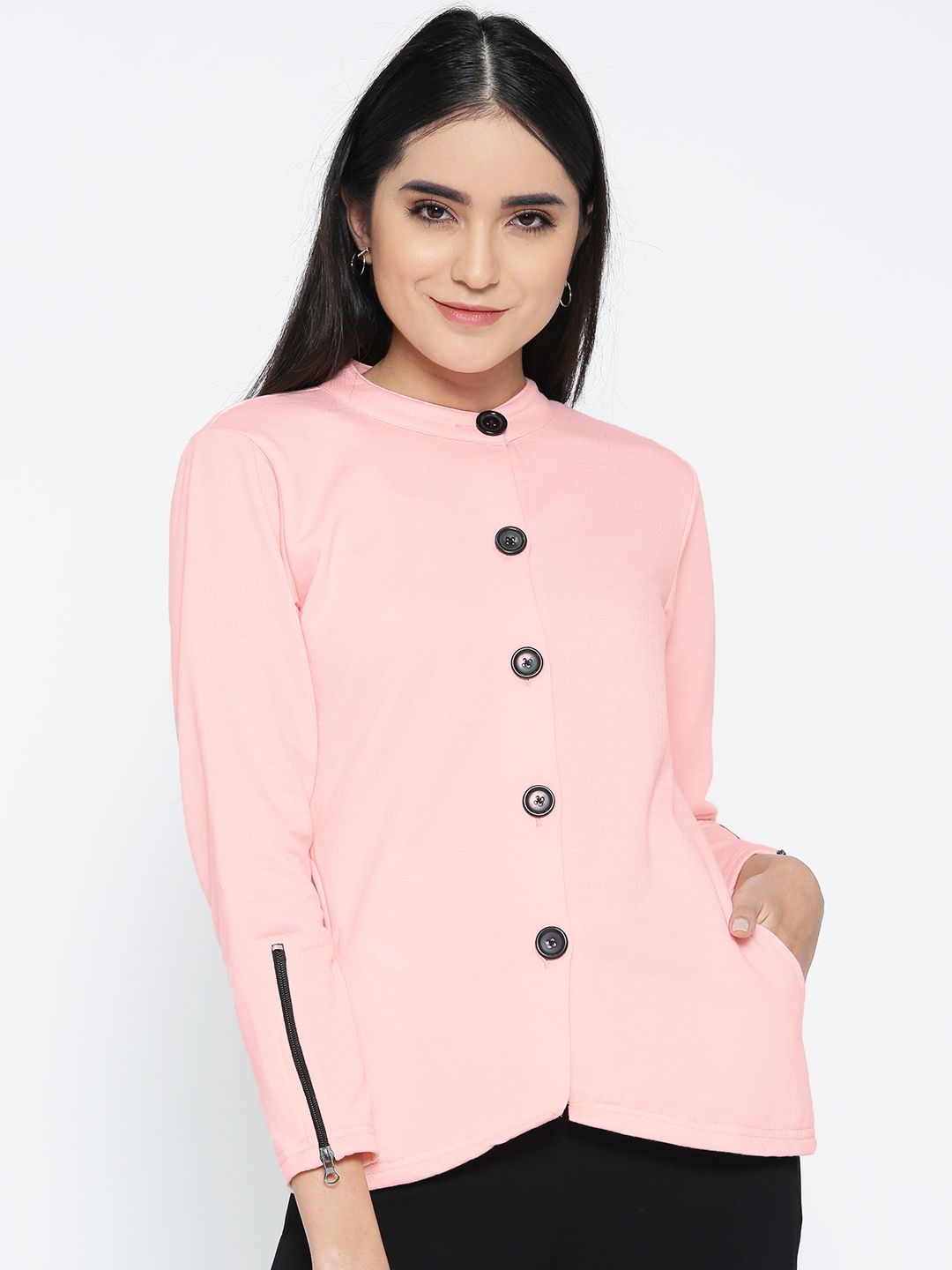 Belle Fille Women Pink Solid Tailored Jacket Price in India