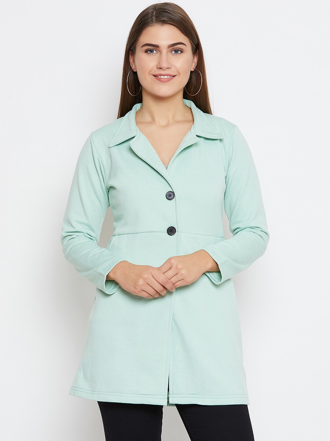 Belle Fille Women Sea Green Solid Jacket Price in India