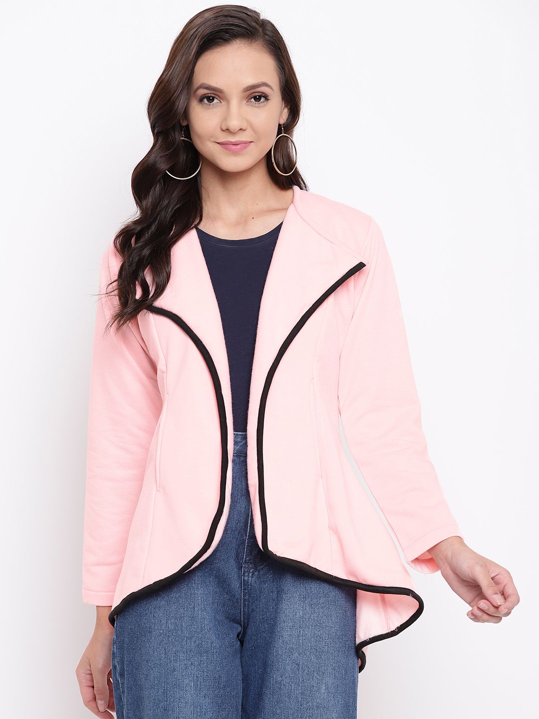 Belle Fille Women Pink Solid Open Front Jacket Price in India