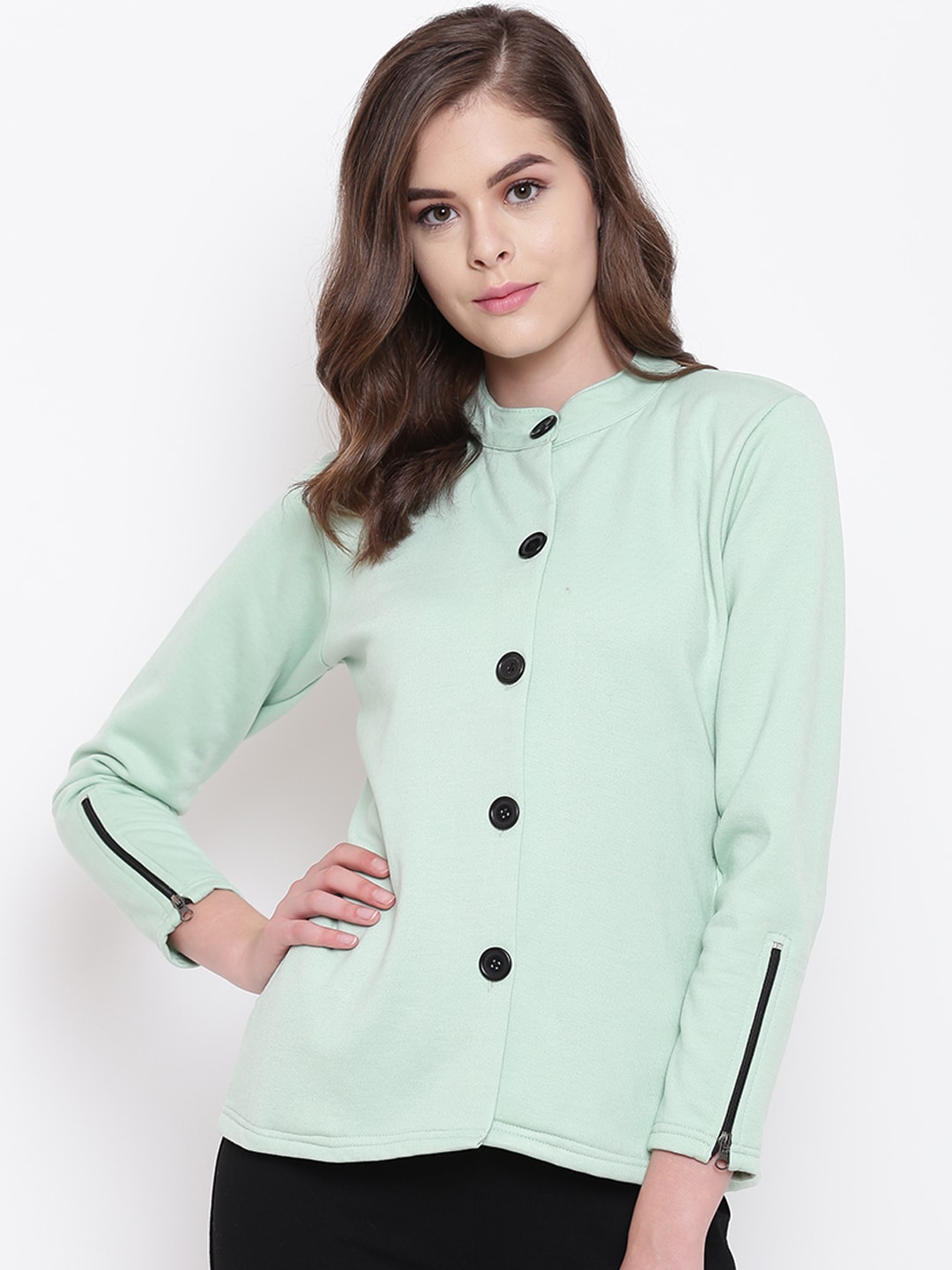 Belle Fille Women Sea Green Solid Tailored Jacket Price in India