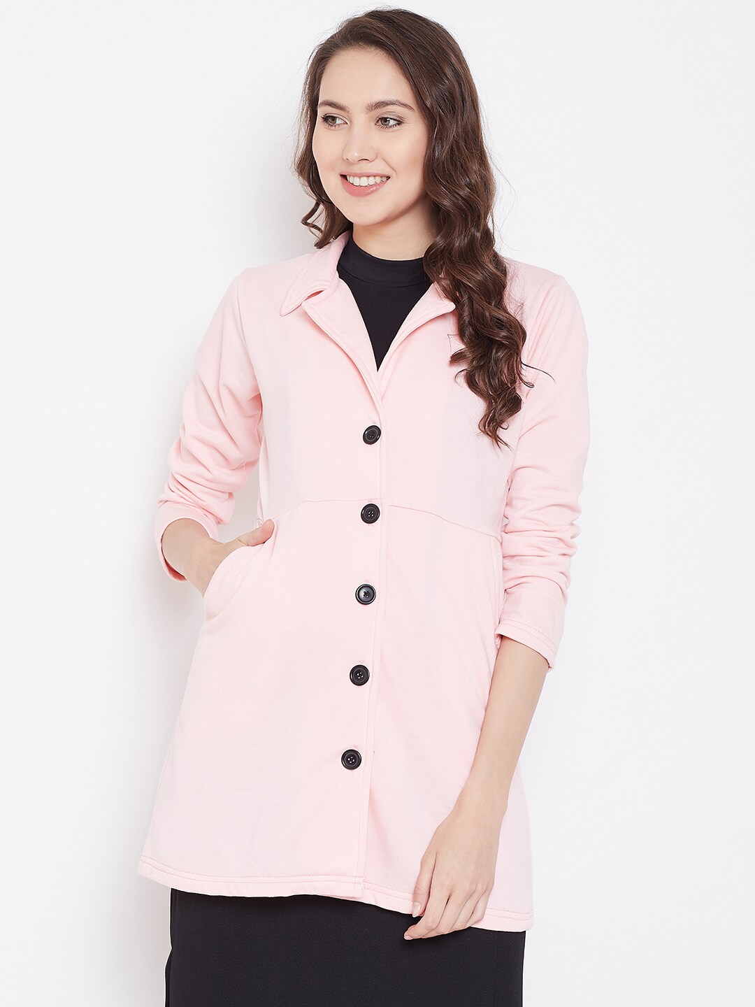 Belle Fille Women Pink Solid Longline Tailored Jacket Price in India