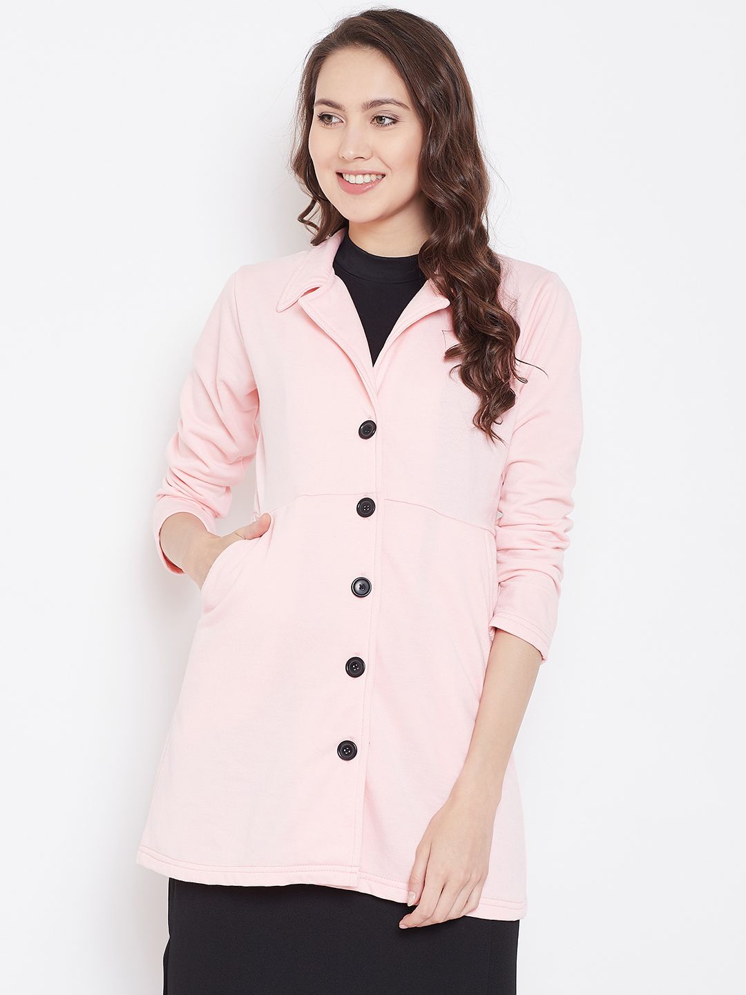 Belle Fille Women Pink Solid Longline Tailored Jacket Price in India