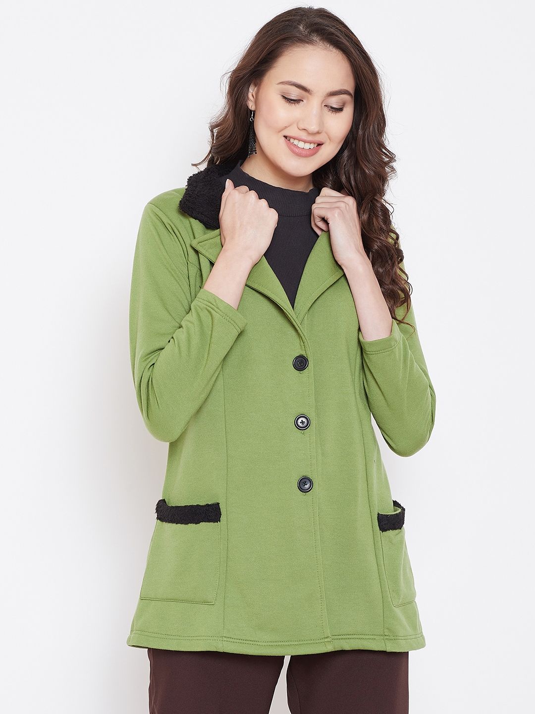 Belle Fille Women Green Solid Tailored Jacket Price in India