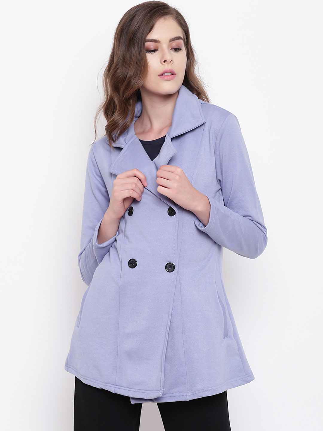 Belle Fille Women Blue Solid Tailored Jacket Price in India