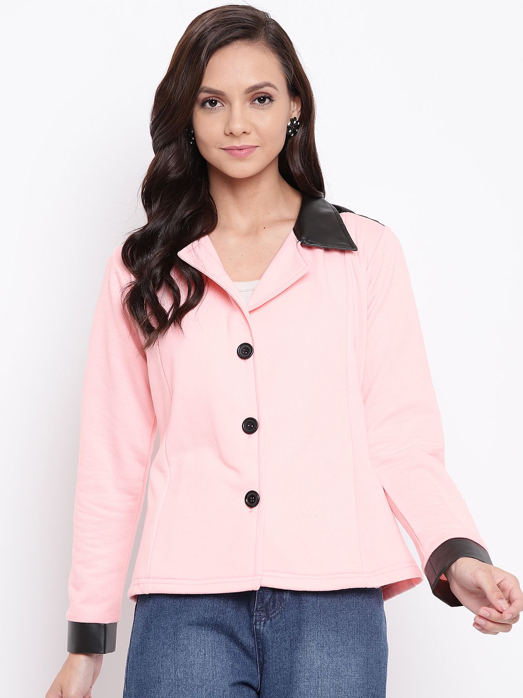 Belle Fille Women Pink Solid Tailored Jacket Price in India