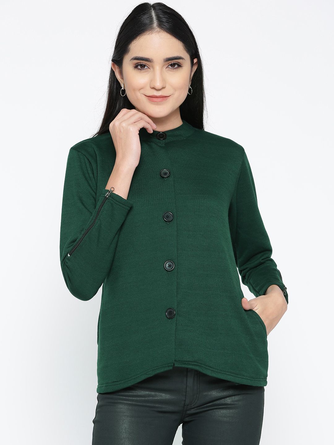 Belle Fille Women Green Solid Tailored Jacket Price in India