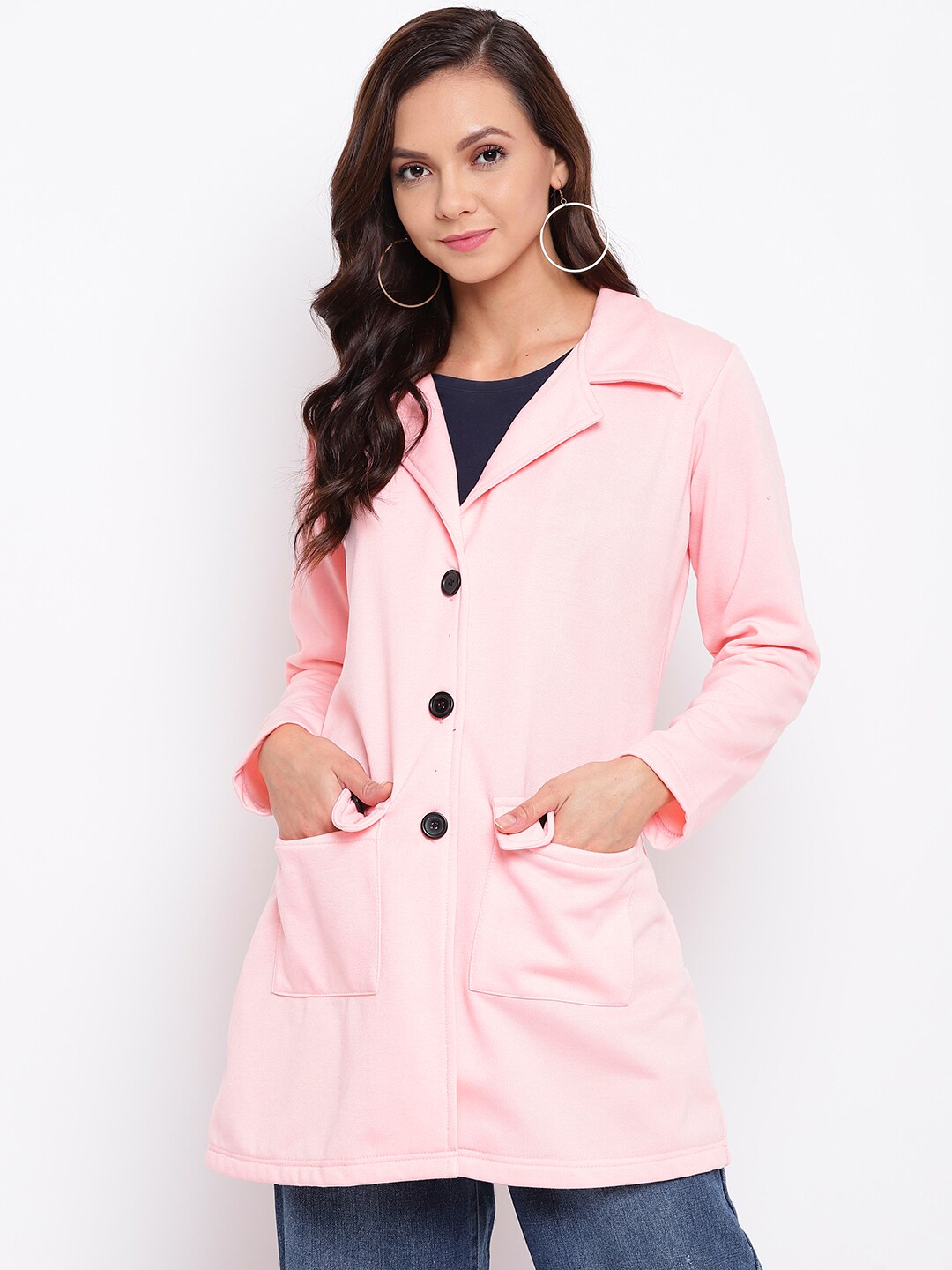 Belle Fille Women Peach-Coloured Solid Tailored Jacket Price in India