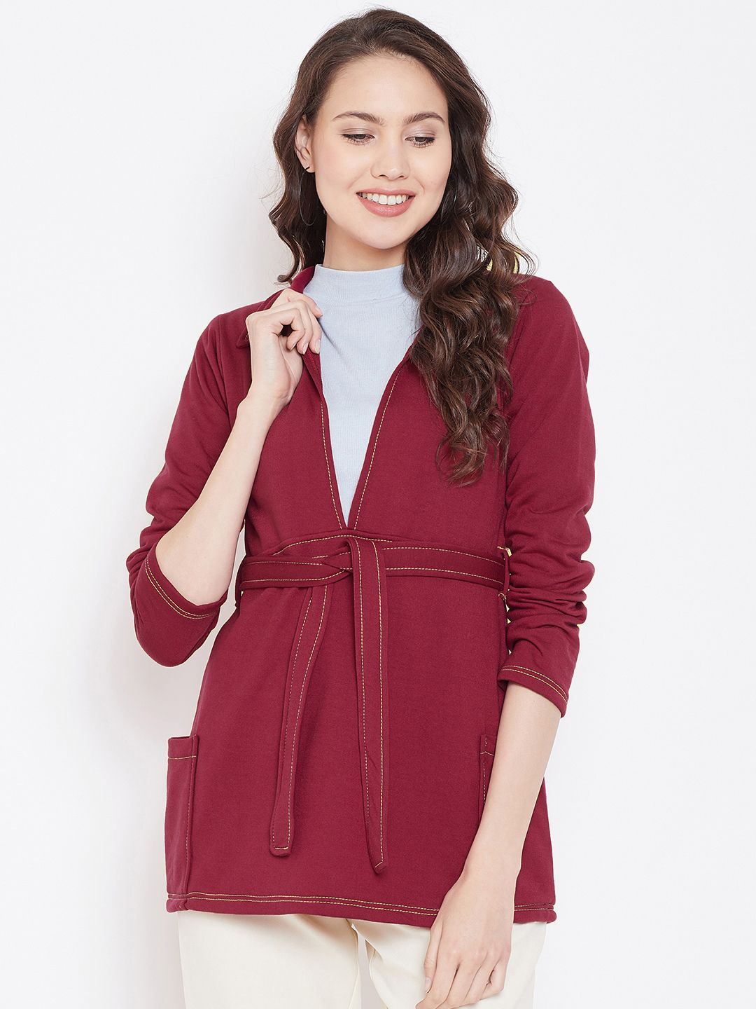 Belle Fille Women Maroon  Solid Sweatshirt Price in India