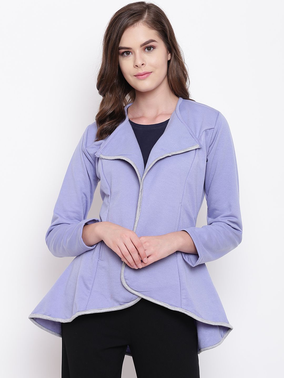 Belle Fille Women Lavender Solid Open Front Shrug Price in India