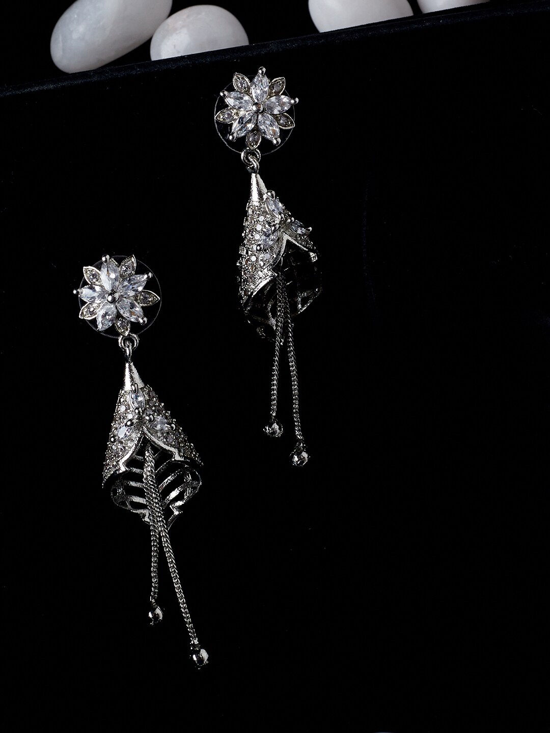 PANASH Silver-Toned Floral Drop Earrings Price in India