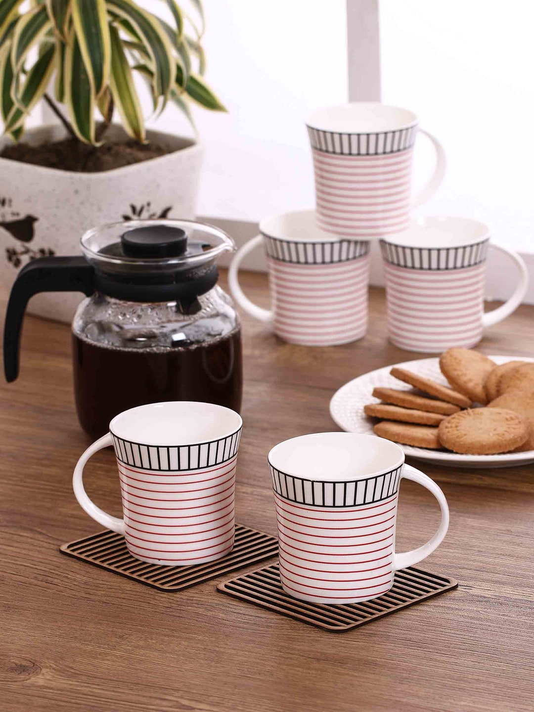 CLAY CRAFT Set of 6 White & Red Coffee/Tea Mugs Price in India