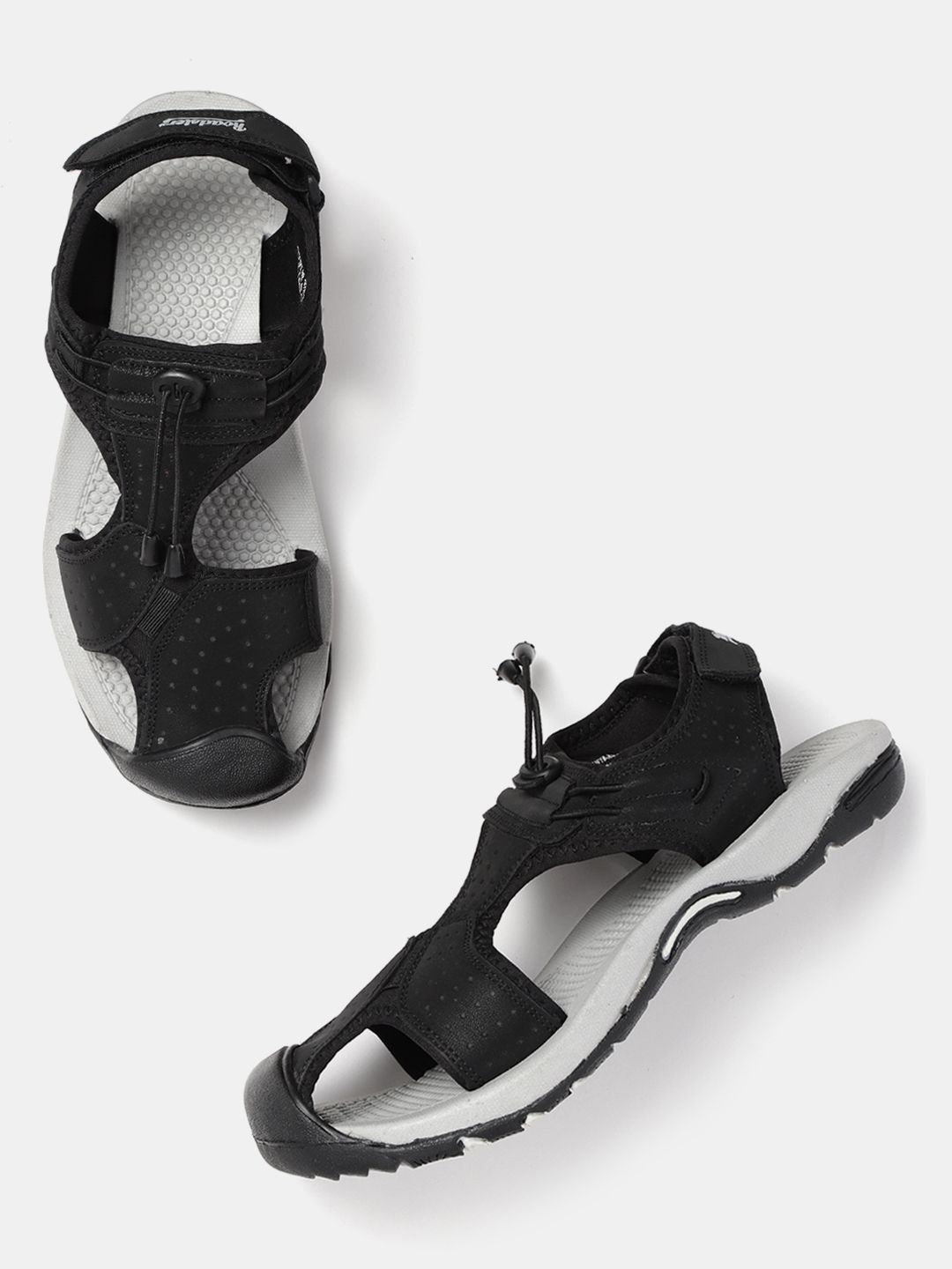 The Roadster Lifestyle Co Men Black Perforated Sports Sandals