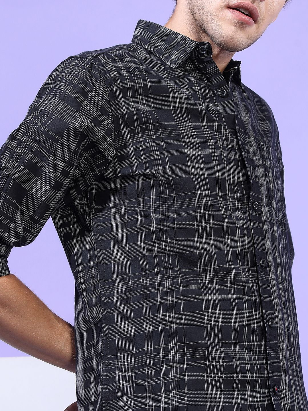 Buy LOCOMOTIVE Men Black & Grey Slim Fit Checked Casual Shirt