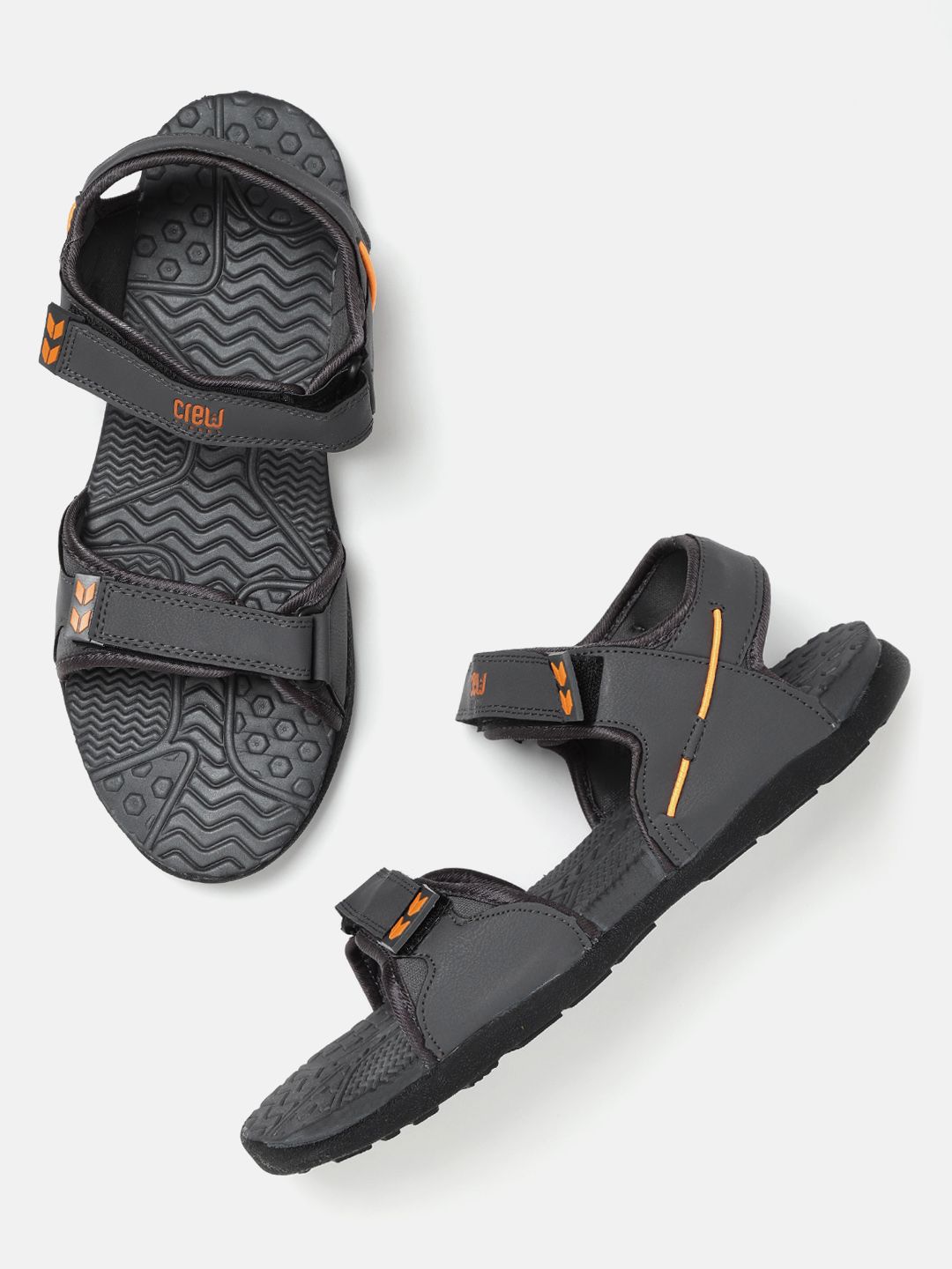 Crew STREET Men Charcoal Grey Sports Sandals