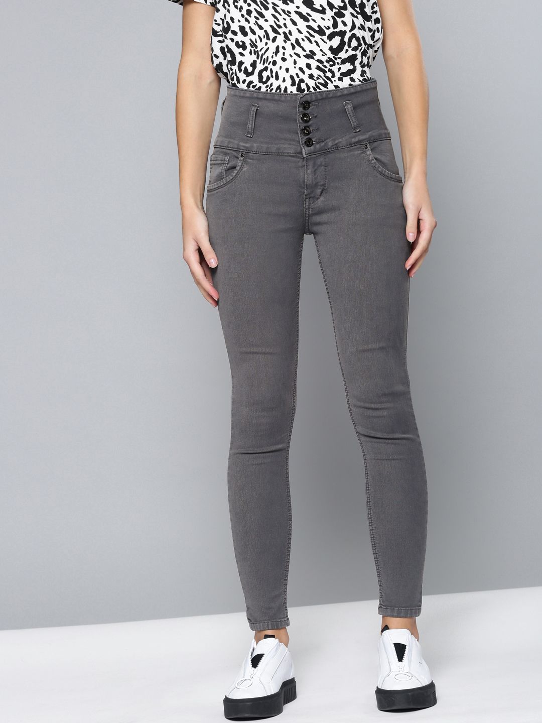 High Star Women Grey Slim Fit High-Rise Clean Look Stretchable Jeans Price in India