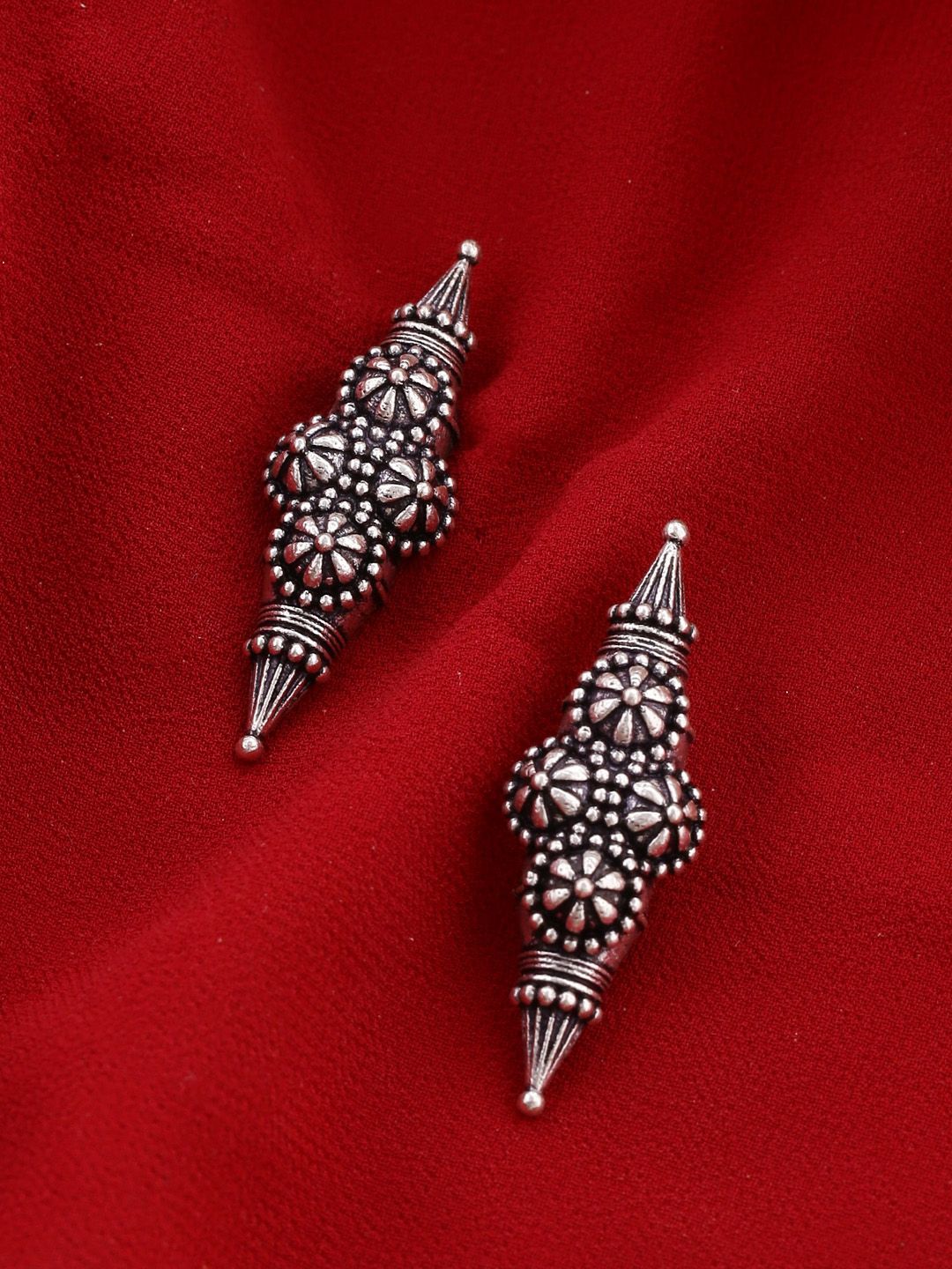Voylla Silver-Toned Silver-Plated Contemporary Studs Price in India