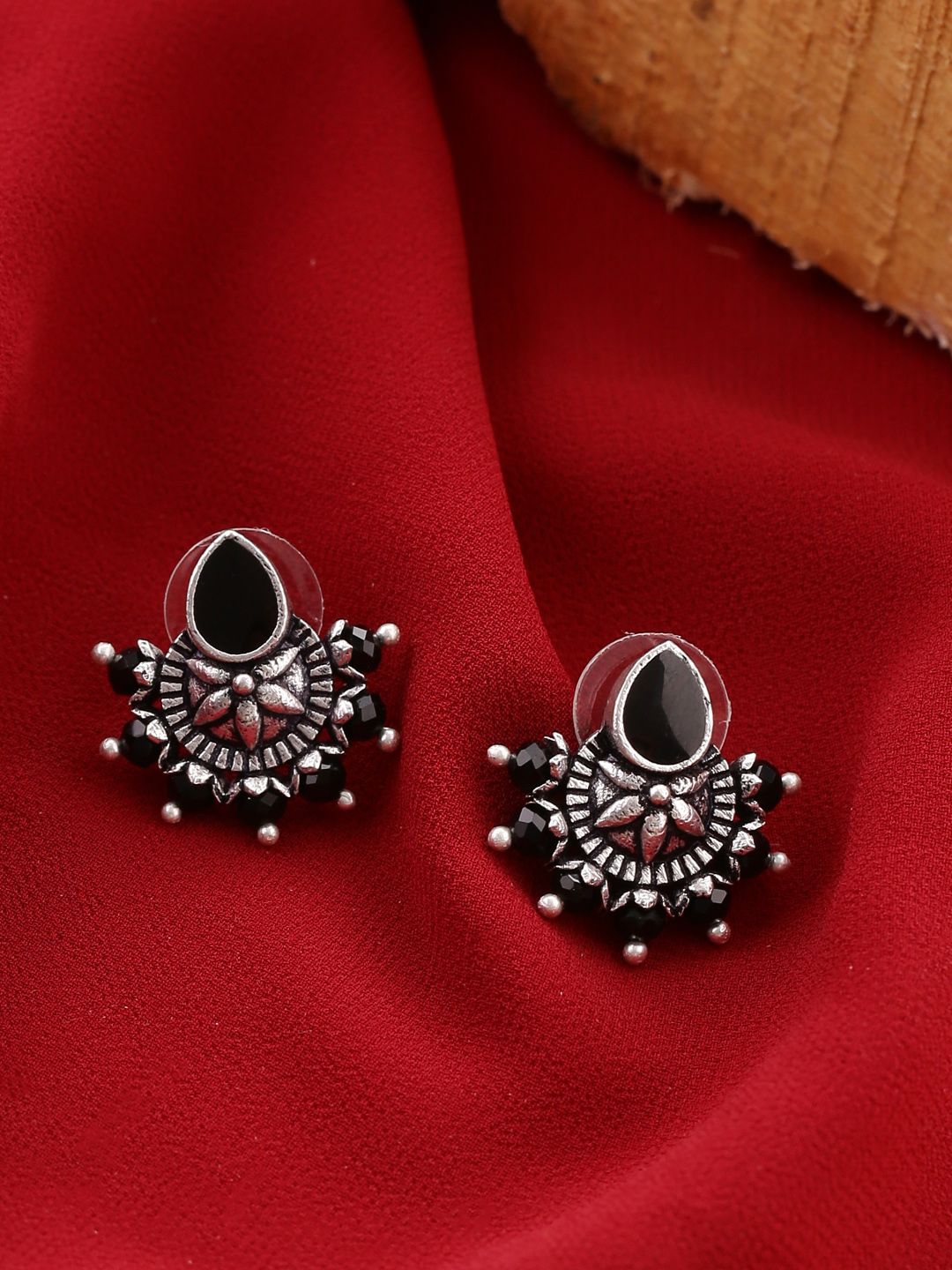 Voylla Oxidised Silver-Plated Black Contemporary Studs Price in India