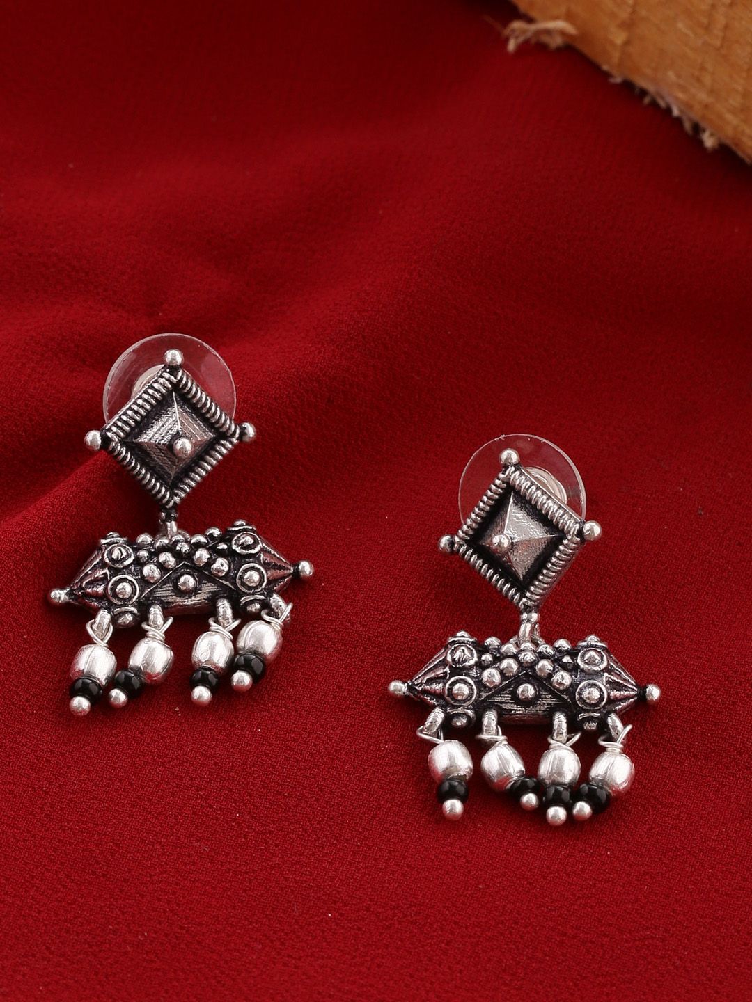 Voylla Silver-Plated Contemporary Oxidised Drop Earrings Price in India