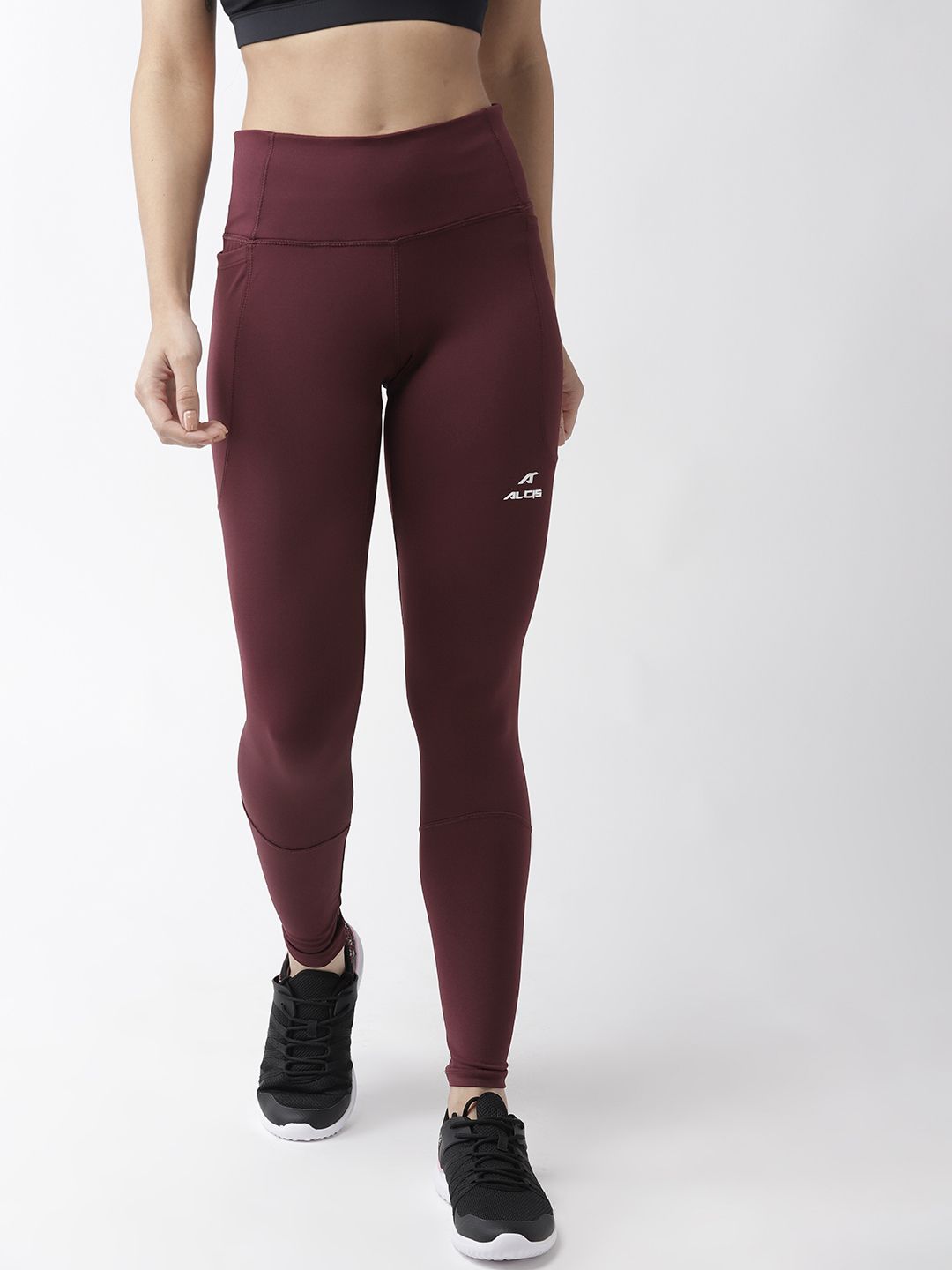 Alcis Women Burgundy Solid Ankle-Length Tights Price in India