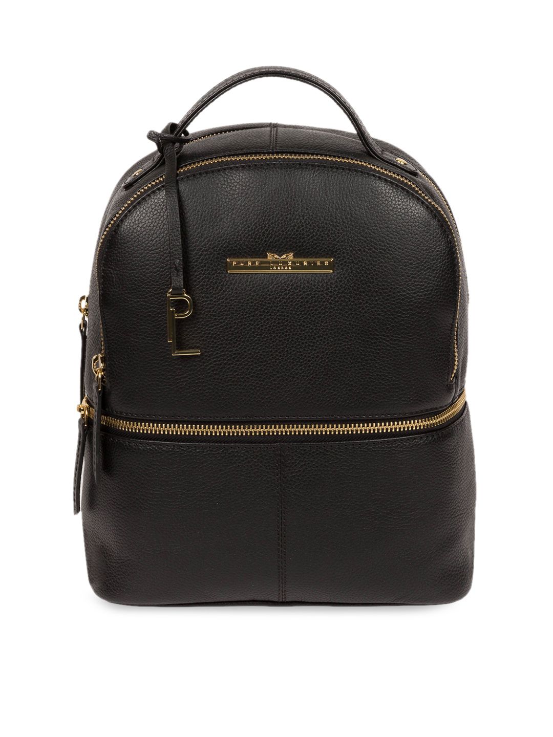 PURE LUXURIES LONDON Women Black Solid Genuine Leather Hayes Backpack Price in India