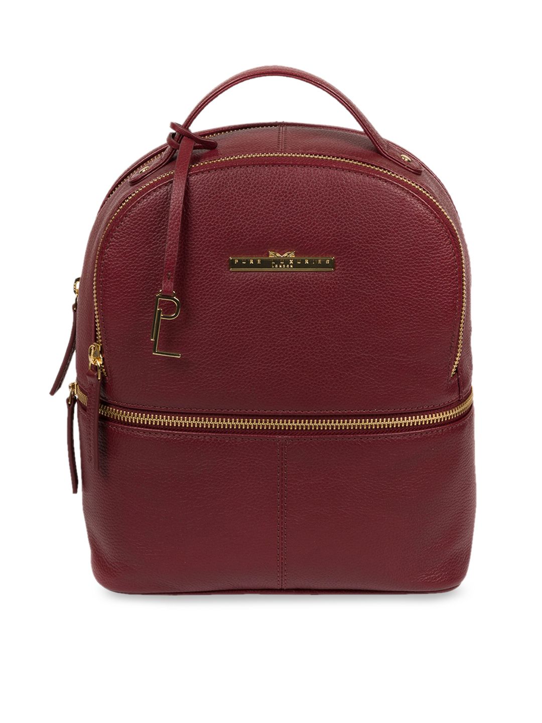 PURE LUXURIES LONDON Women Maroon Solid Genuine Leather Hayes Backpack Price in India