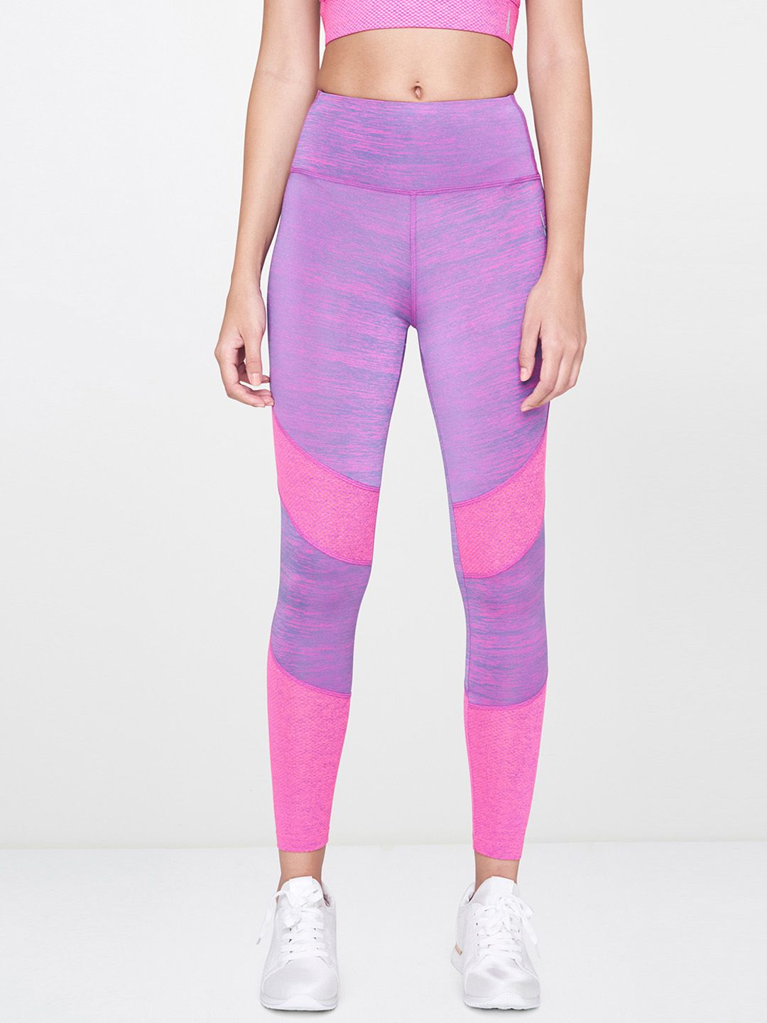 AND Women Pink & Purple Colourblocked Activewear Knitted Tights Price in India