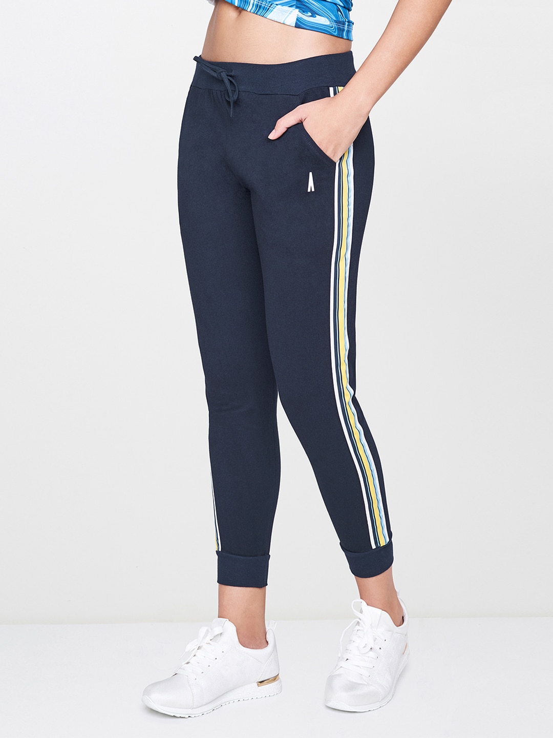 AND Women Navy Blue Regular Fit Solid Cropped Activewear Joggers Price in India