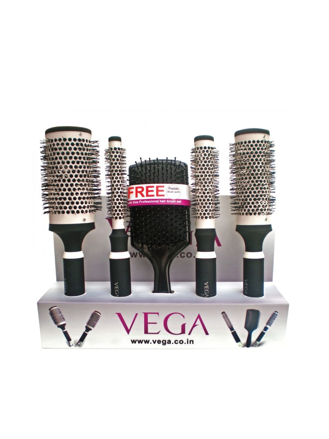 VEGA 5-In-1 Professional Hot Curl Hair Brush Set with Paddle Brush PHBS-01