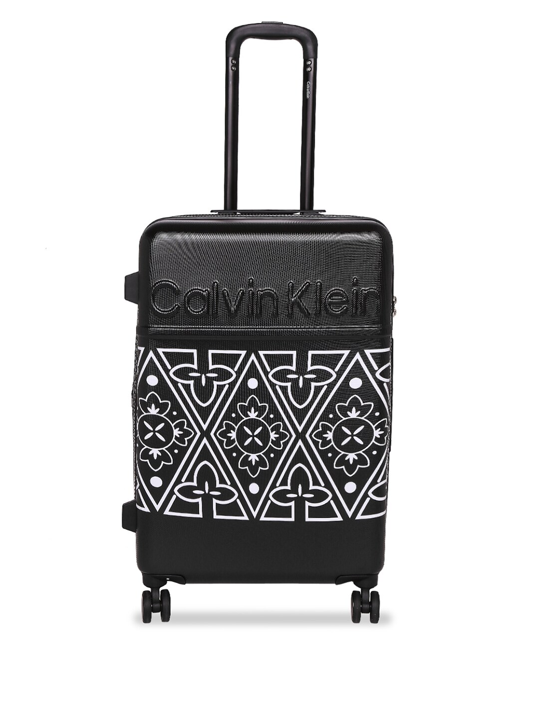 Calvin Klein Black Printed Freedom Rider Hard-Sided Medium Trolley Suitcase Price in India