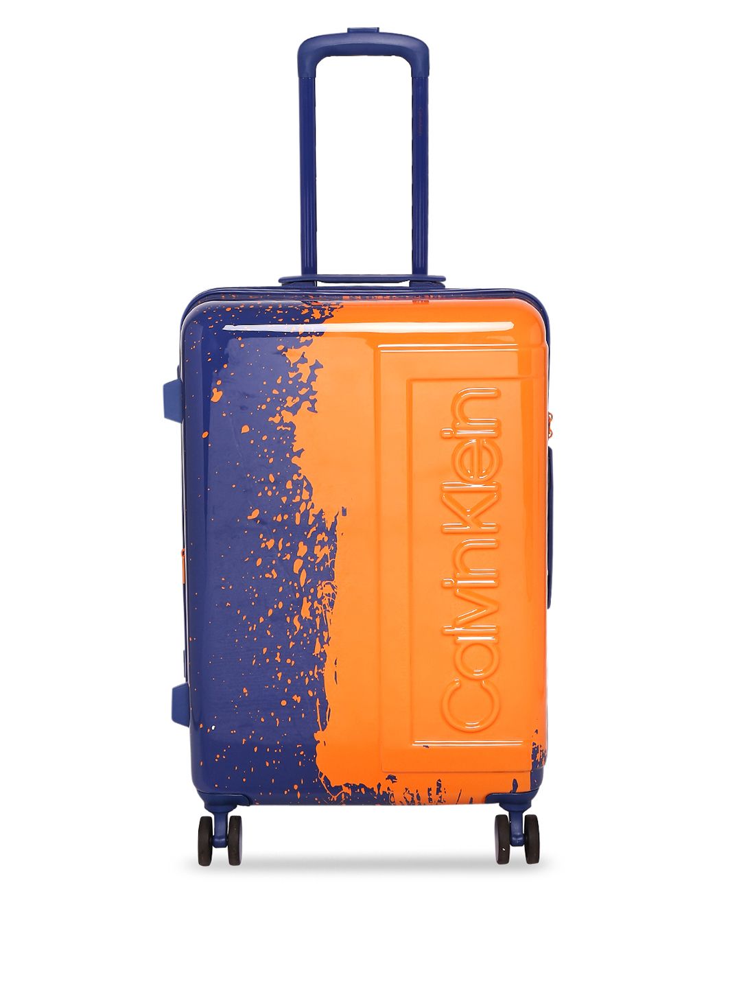 Calvin Klein Blue & Orange Textured The Factory Hard-Sided Large Trolley Suitcase Price in India