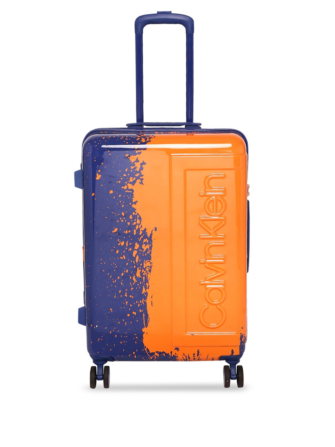Calvin Klein Blue & Orange Textured The Factory Hard-Sided Medium Trolley Suitcase Price in India