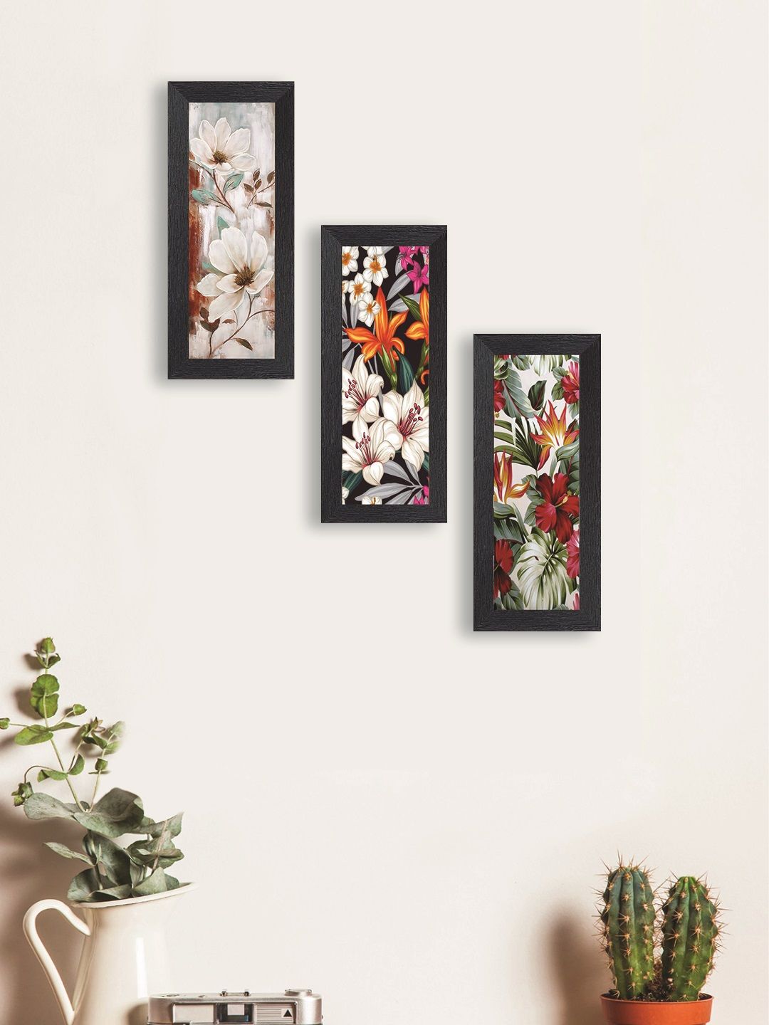 nest ART Multicoloured Set of 3 Flowers Synthetic Wood Wall Art Price in India