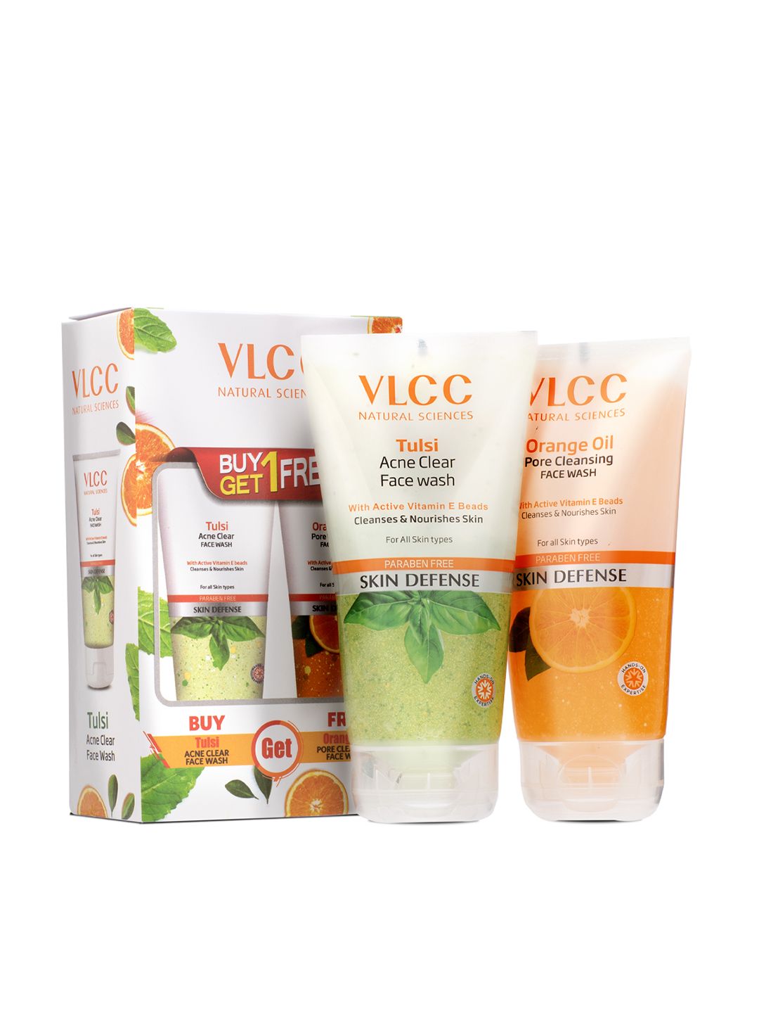 VLCC Set of Orange Oil Pore Cleansing & Tulsi Acne Clear Face Wash - 150 ml Each