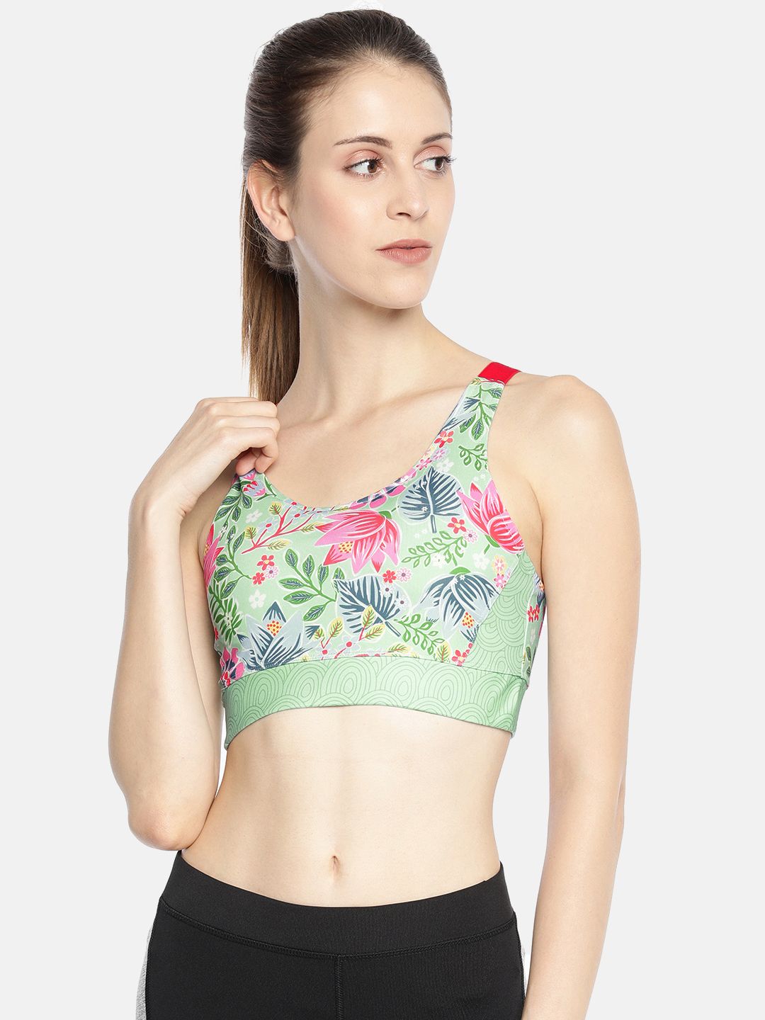 AND Sea Green & Pink Printed Non-Wired Lightly Padded Activewear Sports Bra 8907861833193 Price in India