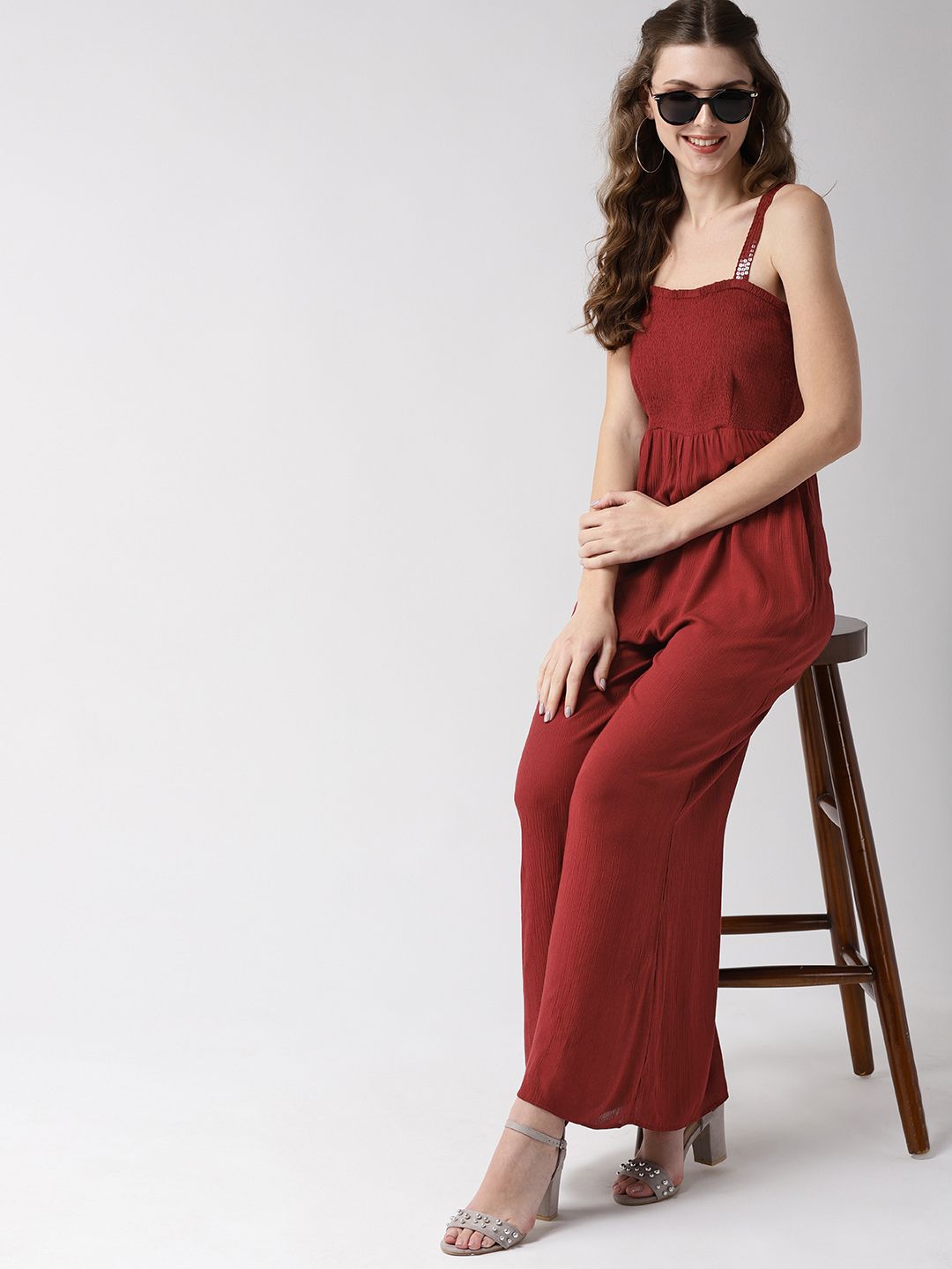 Tango Women Maroon Solid Basic Jumpsuit Price in India