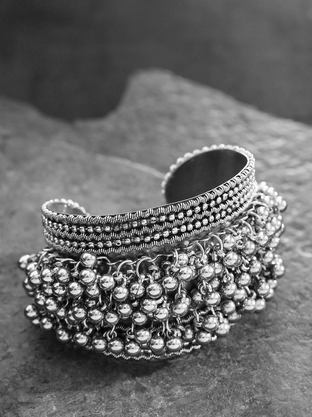 Priyaasi Oxidised Silver-Plated Ghungroo Handcrafted Cuff Bracelet Price in India
