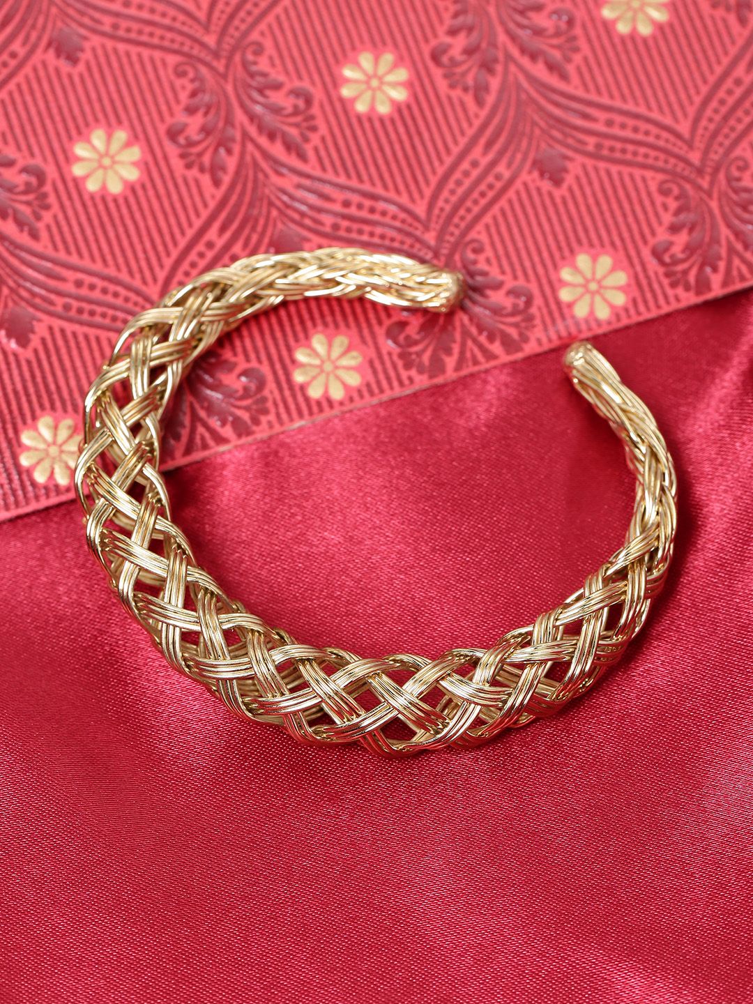 Priyaasi Gold-Plated Textured Handcrafted Kada Bracelet Price in India