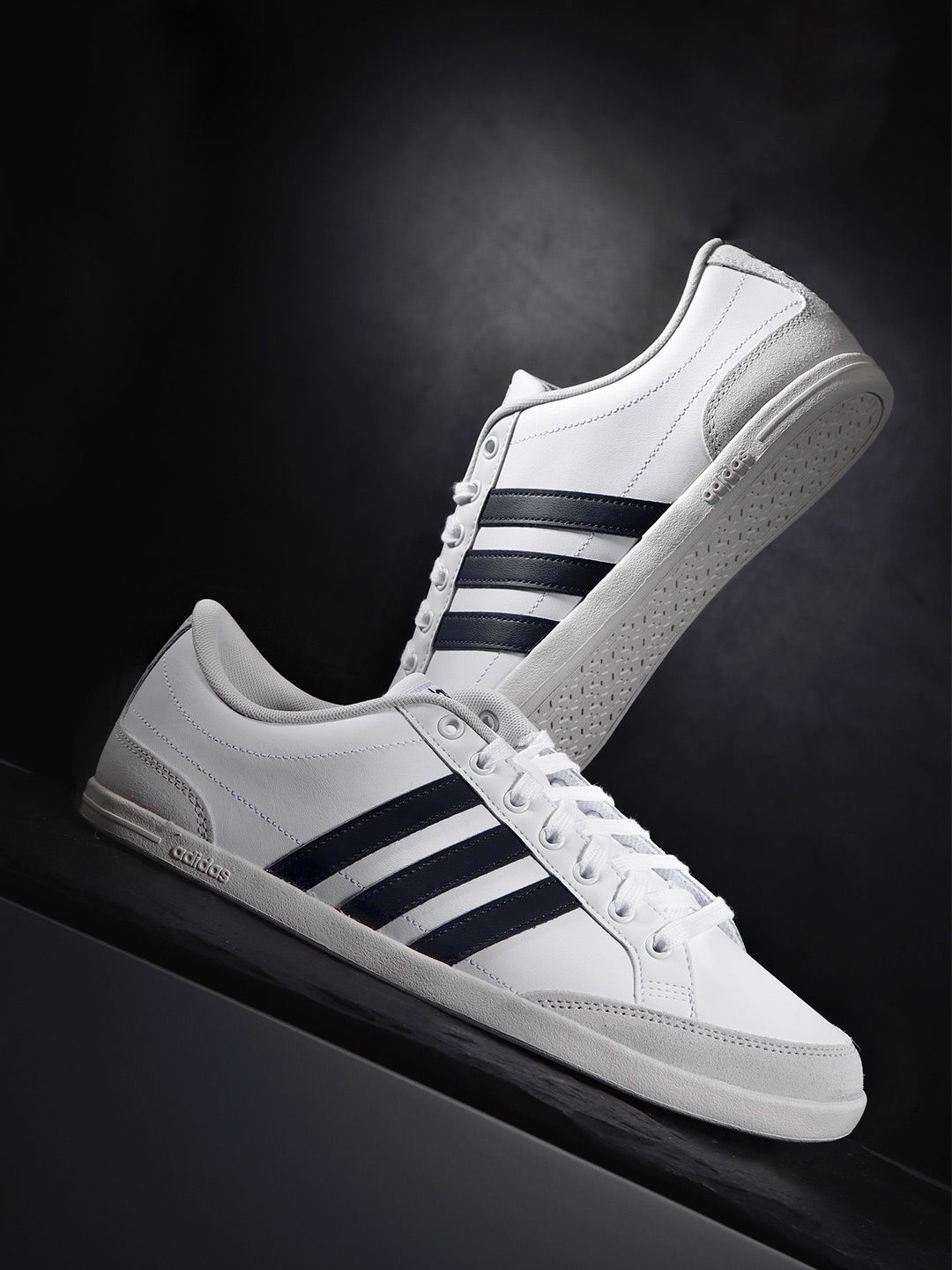 ADIDAS Men White & Navy Leather CAFLAIRE Sneakers