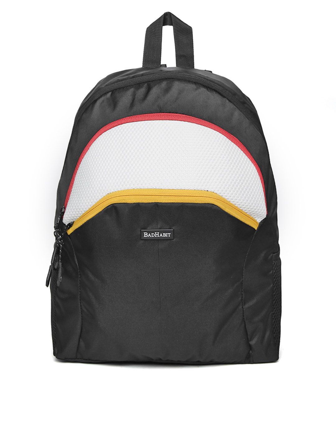 BAD HABIT Unisex Black & White Colourblocked Backpack Price in India