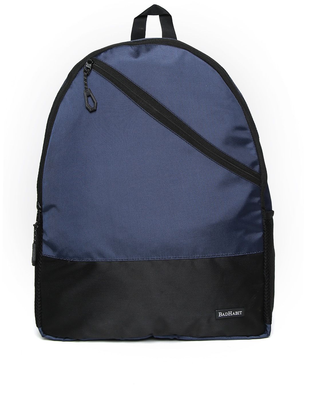 BAD HABIT Unisex Navy Blue & Black Colourblocked Backpack Price in India