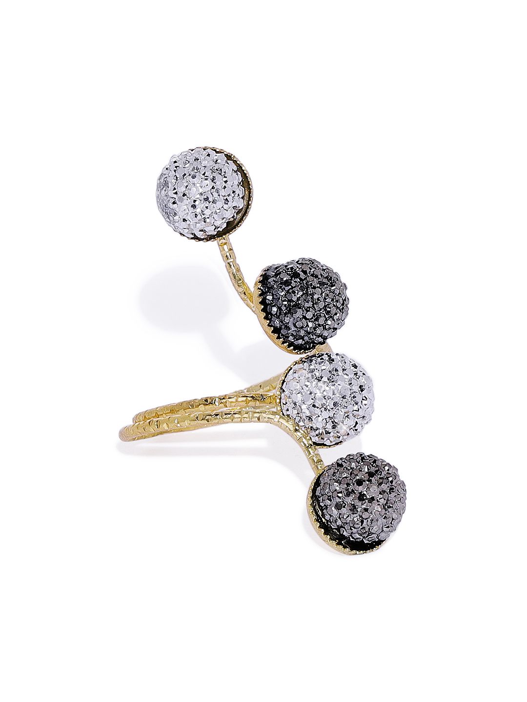 OOMPH Women Gold Toned and Black Crystal-Studded Adjustable Cocktail Ring Price in India